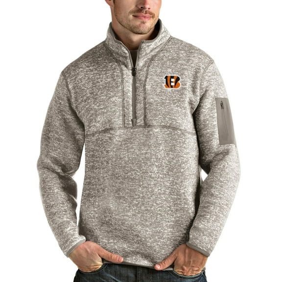 Men's Antigua Oatmeal Cincinnati Bengals Fortune Quarter-Zip Pullover Jacket