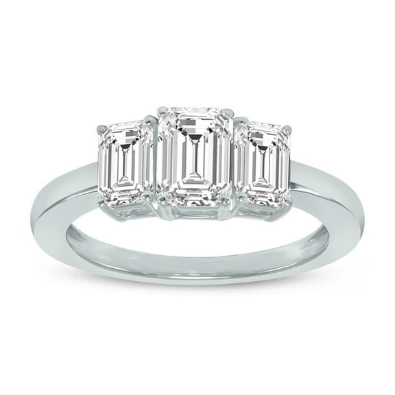 SZUL Women's 1/2 CTW Three Stone Emerald Cut Lab Grown Diamond Ring in 14K White Gold