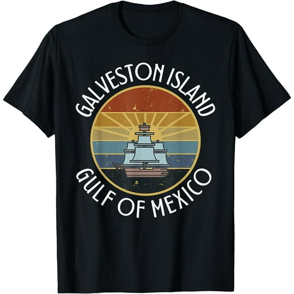 GALVESTON ISLAND GULF OF MEXICO funny design T-Shirt,Black tee