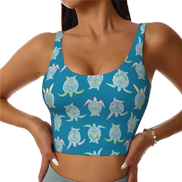 Balery Sea Turtle Sujetadores deportivos con espalda cruzada para mujer, acolchados, sin costuras, de alto impacto, ideales para yoga, gimnasio, entrenamiento y fitness.-Medium