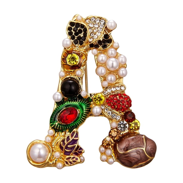 Crystal Pearl Inicial Broche chapado en oro esmalte de color Letra Broche Broche Joyería