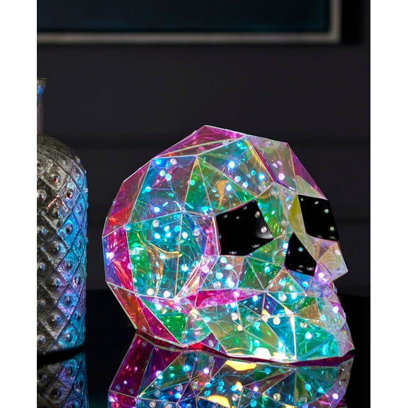 Seasonal LLC Halloween LED Lights - Prismatic Iridescent Skull 12", Indoor Decoration, Bluetooth App-Based Control