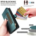 thumbnail image 3 of ShieldFlex Wallet Case for iPhone 16 Plus RFID Blocking 6-Card Holder Soft PU Leather Magnetic Snap Crossbody Shoulder Strap Zipper Pocket Phone Case,Green, 3 of 7