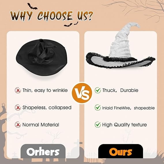 Lace Trim Witch Hat with Wide Brim for Halloween Costume Cosplay