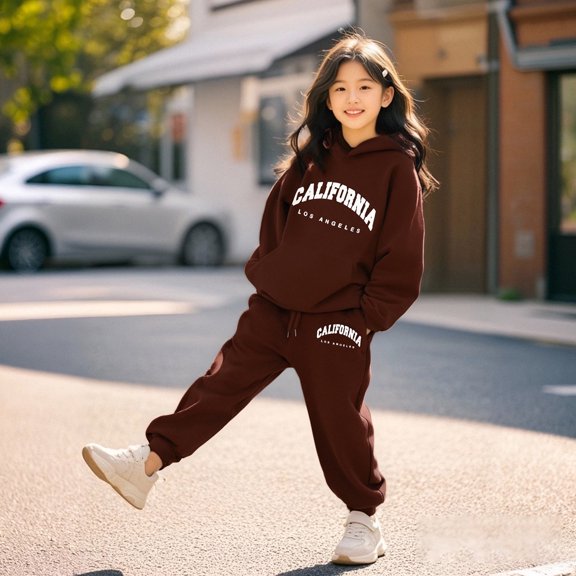 Stylish Girls Outfits Set for Casual Winter Wear Featuring Printed Hooded Sweatshirts and Easy Care Instructions for Young Girls 1 to 9