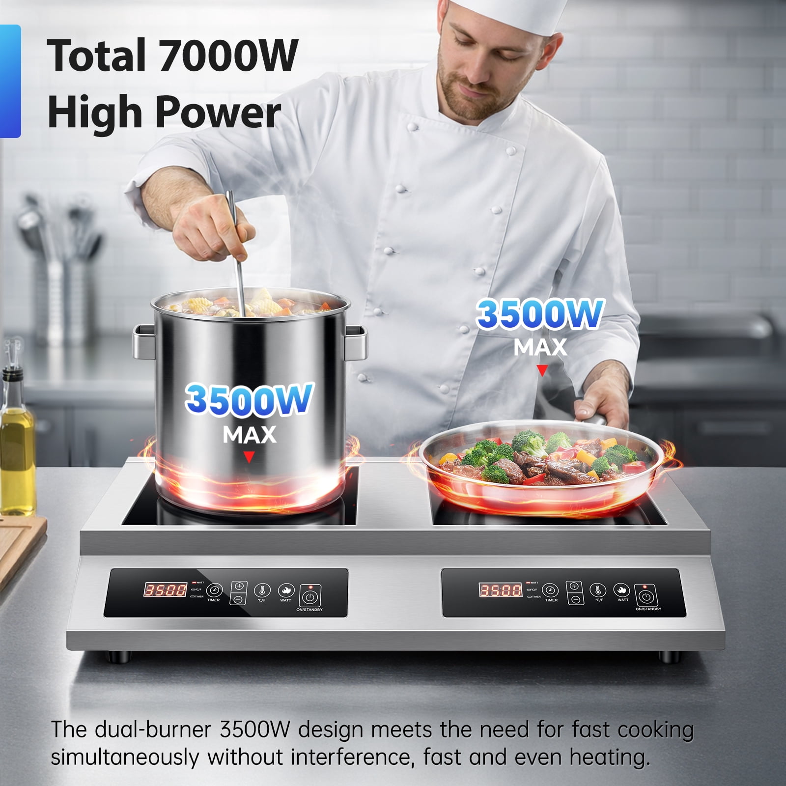 Zomagas 7000W Dual Burner Induction Cooktop, Portable 30" Countertop, Touch Control