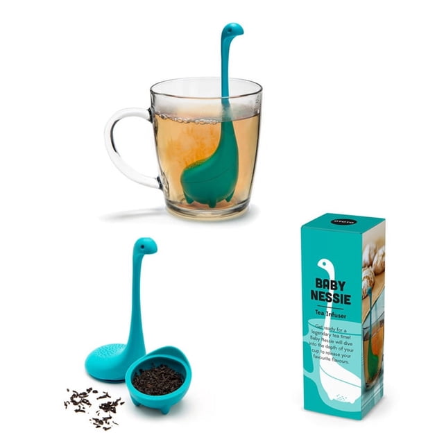CH Baby Nessie Infuseur de Thé à Feuilles Mobiles (Turquoise) - Infuseur de Thé Mignon avec Cuillère de Trempage - Cadeaux de Thé Mignons - Long Manche Cou, Boule Corps Monstre de Lac en Silicone pour Thé aux Herbes