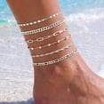 thumbnail image 2 of APSVO 6 Pcs 925 Silver Plated Ankle Bracelets for Women Cuban Figaro Paperclip Singapore Mirror Anklet Set Birthday Christmas Jewelry Gifts Teen Stocking Stuffers Adults, 2 of 6