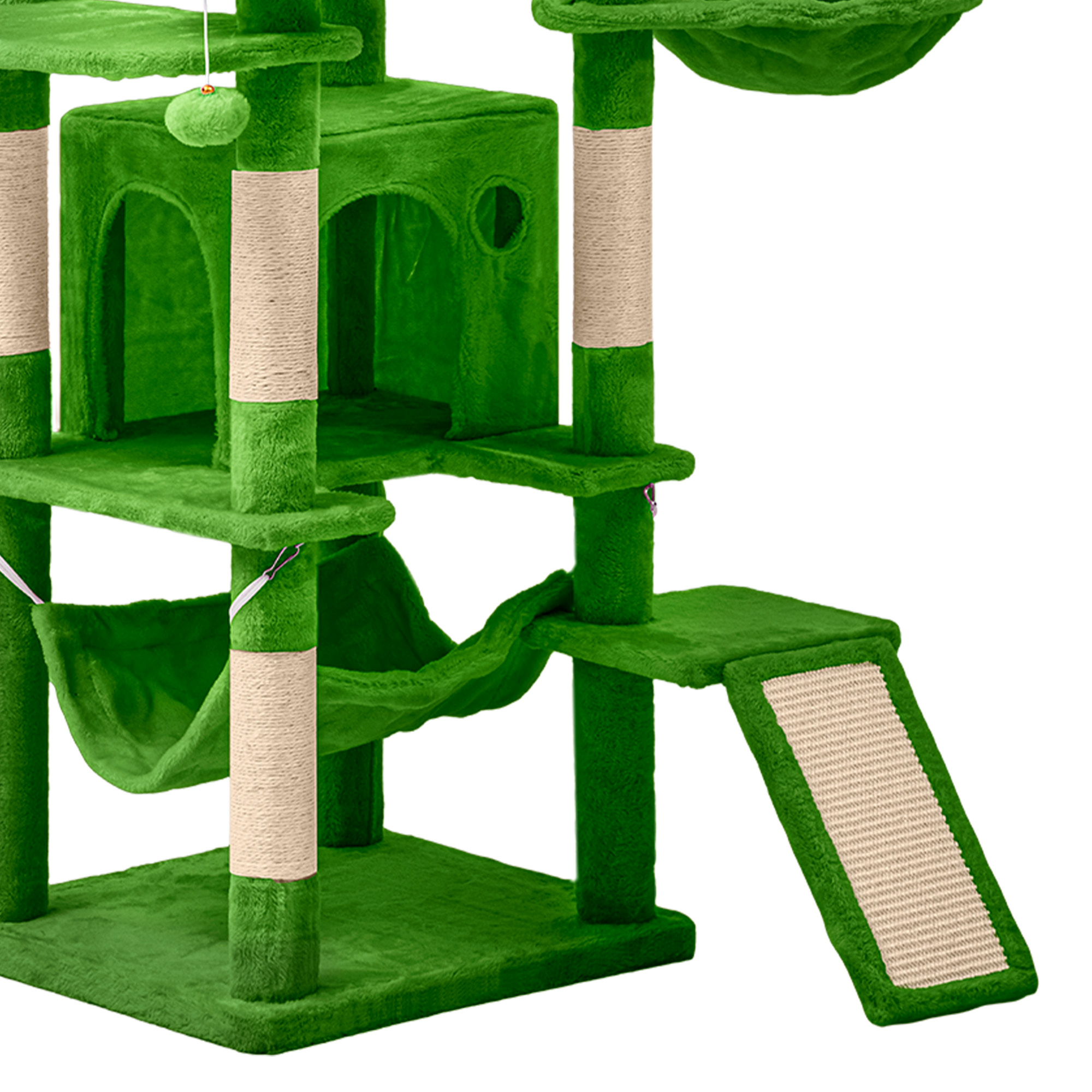 Uforic 75in Large Cat Tree Tower, Multi-Level Cat Condo with Scratch Posts, Cozy Basket Hammocks, Top Perches, Sisal Ramp, Green