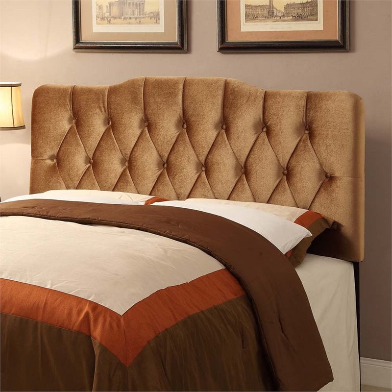 PRI Velvet Upholstered Queen Headboard in Rich Bronze