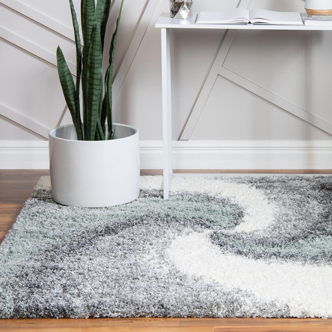 Soft Touch Collection Square Rug, Grey And Green Rug