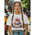 thumbnail image 5 of Women's T-Shirt Birthday Cake Short Sleeve Casual Tee Classic Crew Neck T Shirt for Women White, L, 5 of 7