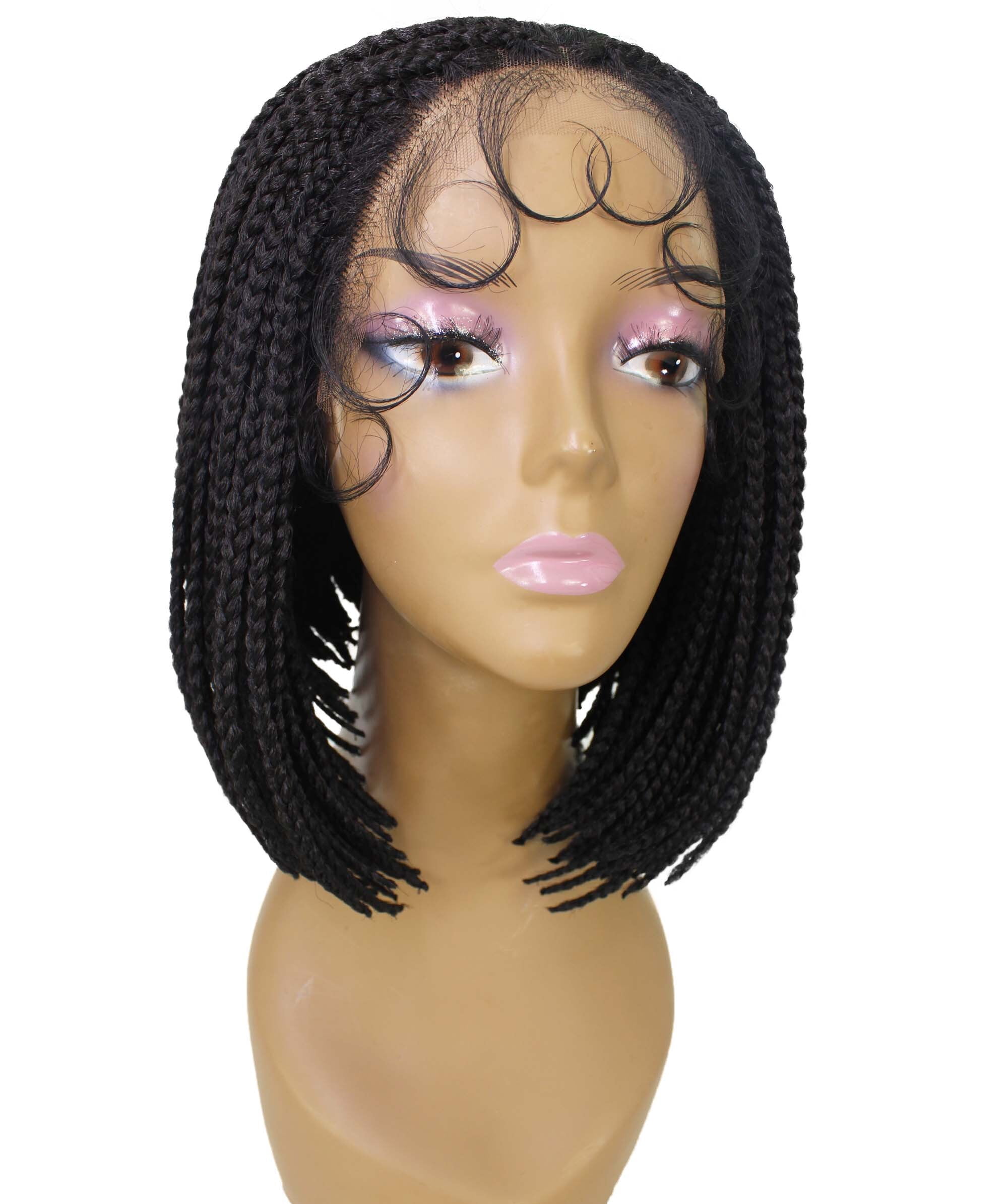 LUXLUXE Jayla 12" Straight Braided Wig for Women, 4x4 Hand-Tied Lace Heat-Resistant Synthetic Hair, Natural black