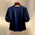 thumbnail image 5 of Agkizg Women's Blouse Crew Neck Short Sleeve Pearl Detail Solid Color Office Top, 5 of 5