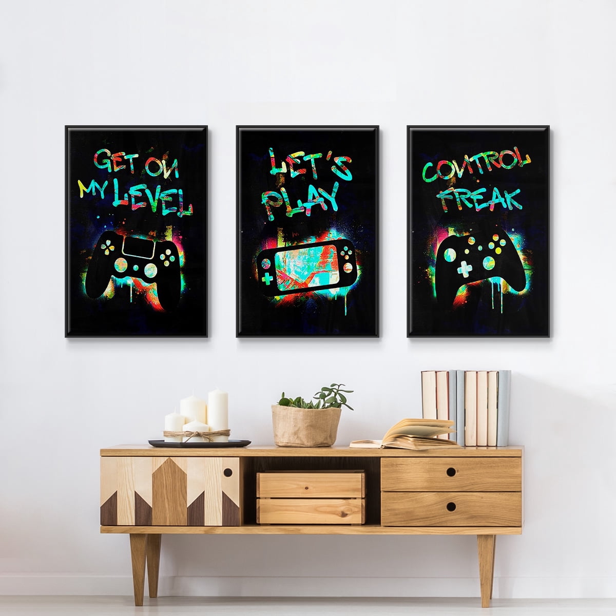 Gamer Tag I - Framed Premium Gallery Wrapped Canvas L Frame 3 Piece Set - Ready to Hang