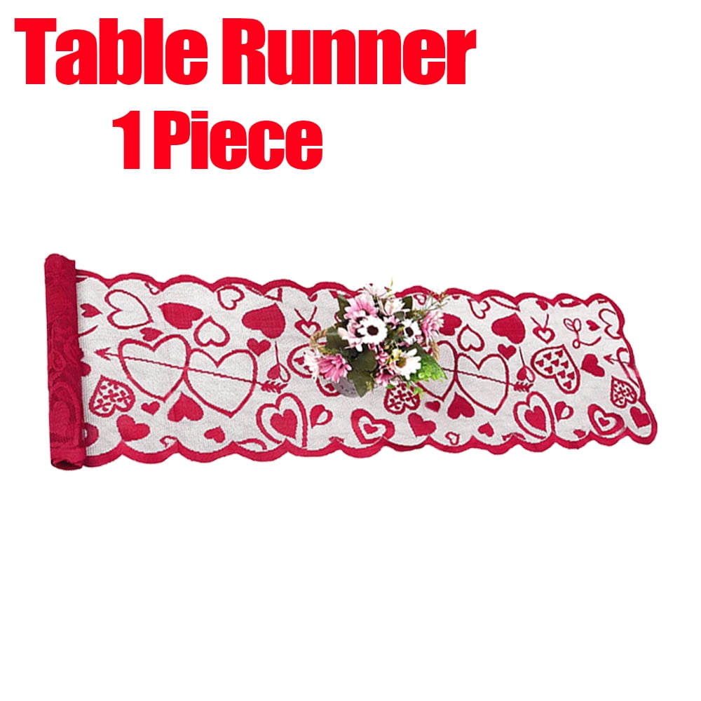 Valentine's Day Table Runner Lace Table Runner Set Red Love Heart Lace