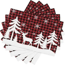 Christmas Elk Deer Table Placemats Set of 6 Snowflake ​for Outdoor Indoor Home Party Kitchen Dining Decor, 12x18 Red and White