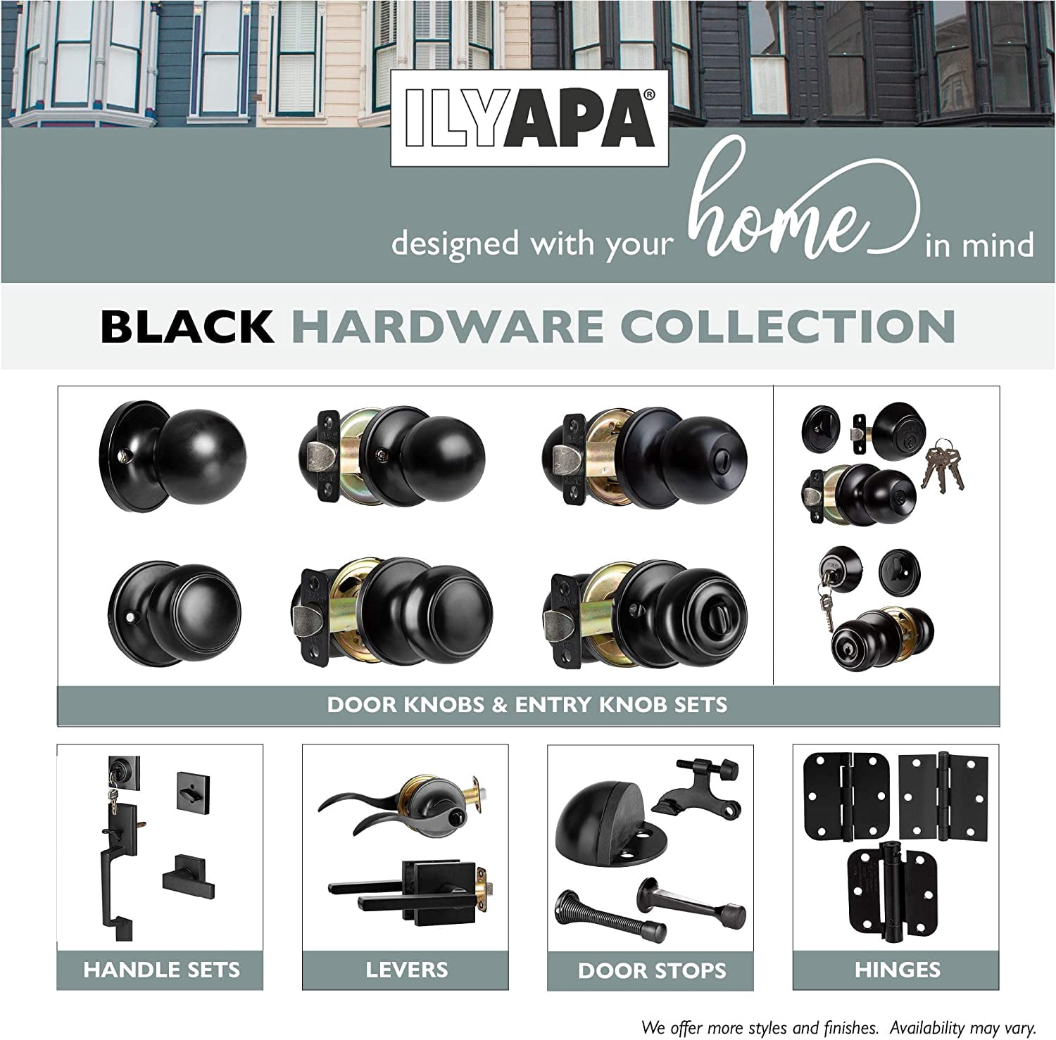 Ilyapa Privacy Door Knob for Bed/Bath - Ball, Matte Black Interior Keyless Turn Thumb Locking Round Door Handle, Matte Black, 6 Pack