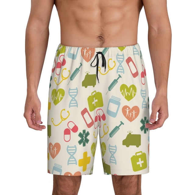 Lukts Medical Icons for Men's Short Pajama Pants, Elastic Waist Drawstring Casual Shorts, Home Pajamas-4X-Large
