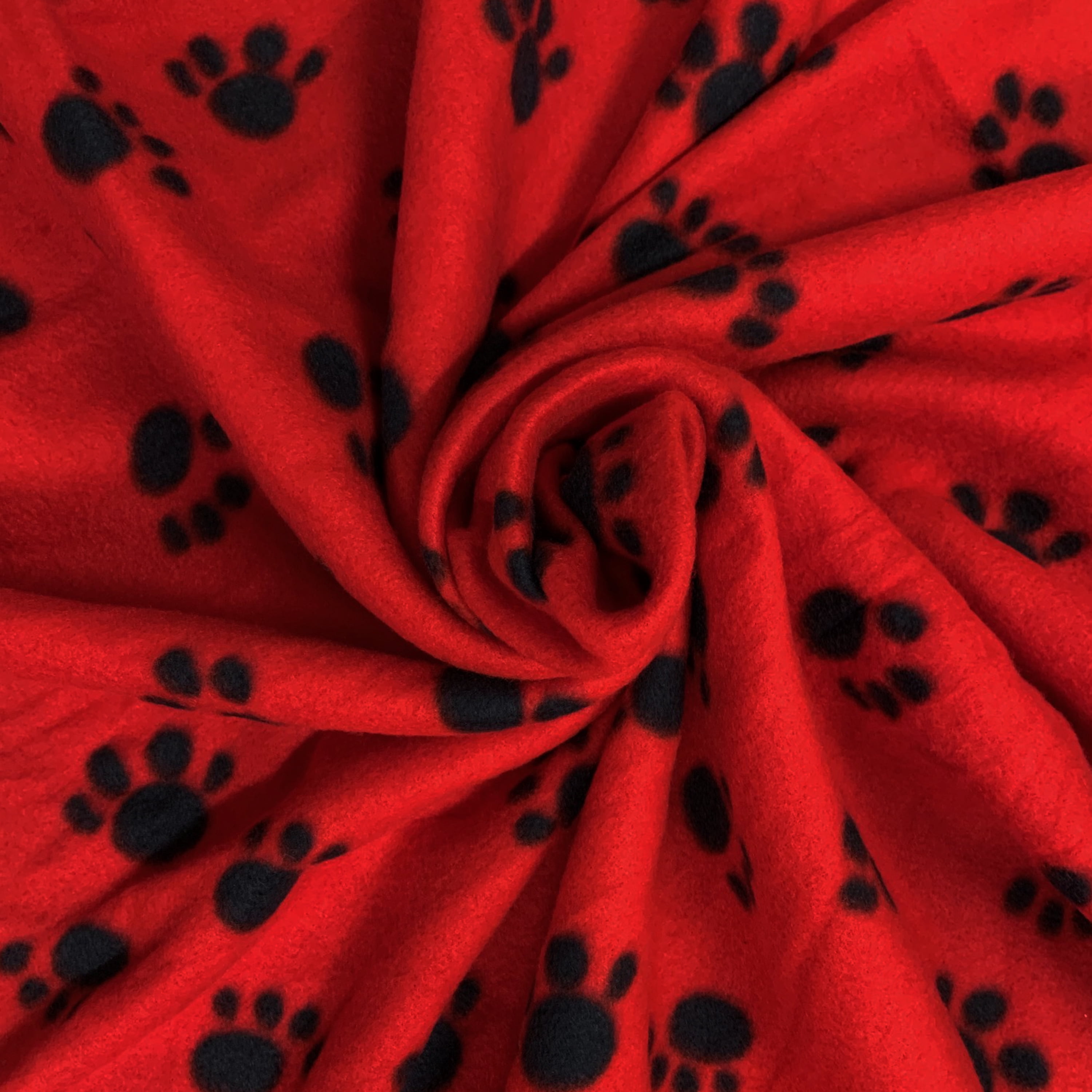 Shason Textile 60" x 2 yd 100% Polyester Fleece Friendly Big Paws Sewing & Craft Fabric, Red and Black