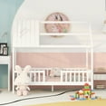 thumbnail image 3 of Bellemave Twin House Bed, Twin Size Wood Bed Frame with Roof and Fence, Montessori Beds Frame with Slats, No Box Spring Needed (White), 3 of 8