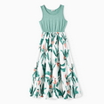 thumbnail image 3 of PatPat Family Matching Plant Print Panel Ruffle Hem Tank Dresses and Short-sleeve T-shirts Sets, Light Green, Mom S, 3 of 6