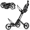thumbnail image 1 of Gymax 3 Wheels Foldable Golf Push Pull Cart Trolley w/ Mesh Bag Foot Brake Grey, 1 of 10