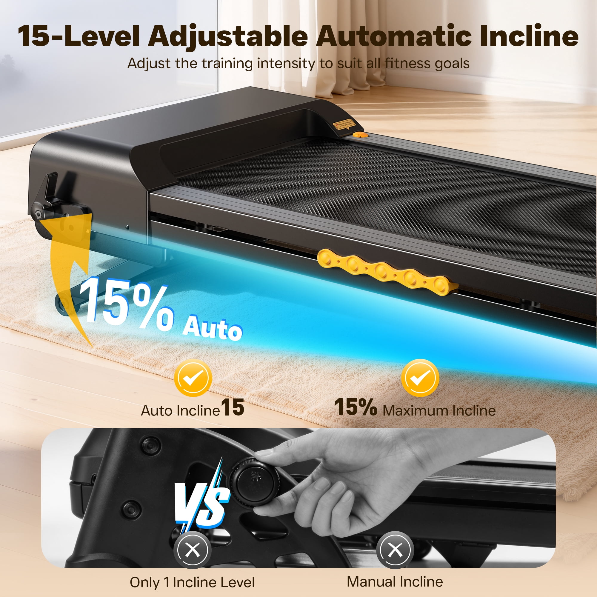 Folding Treadmill Walking Pad with Incline, 3.5HP Treadmills for Home, 0.5-8.5MPH 12 HIIT Programs, App & Heart Rate, LED Display, Fitness Equipment