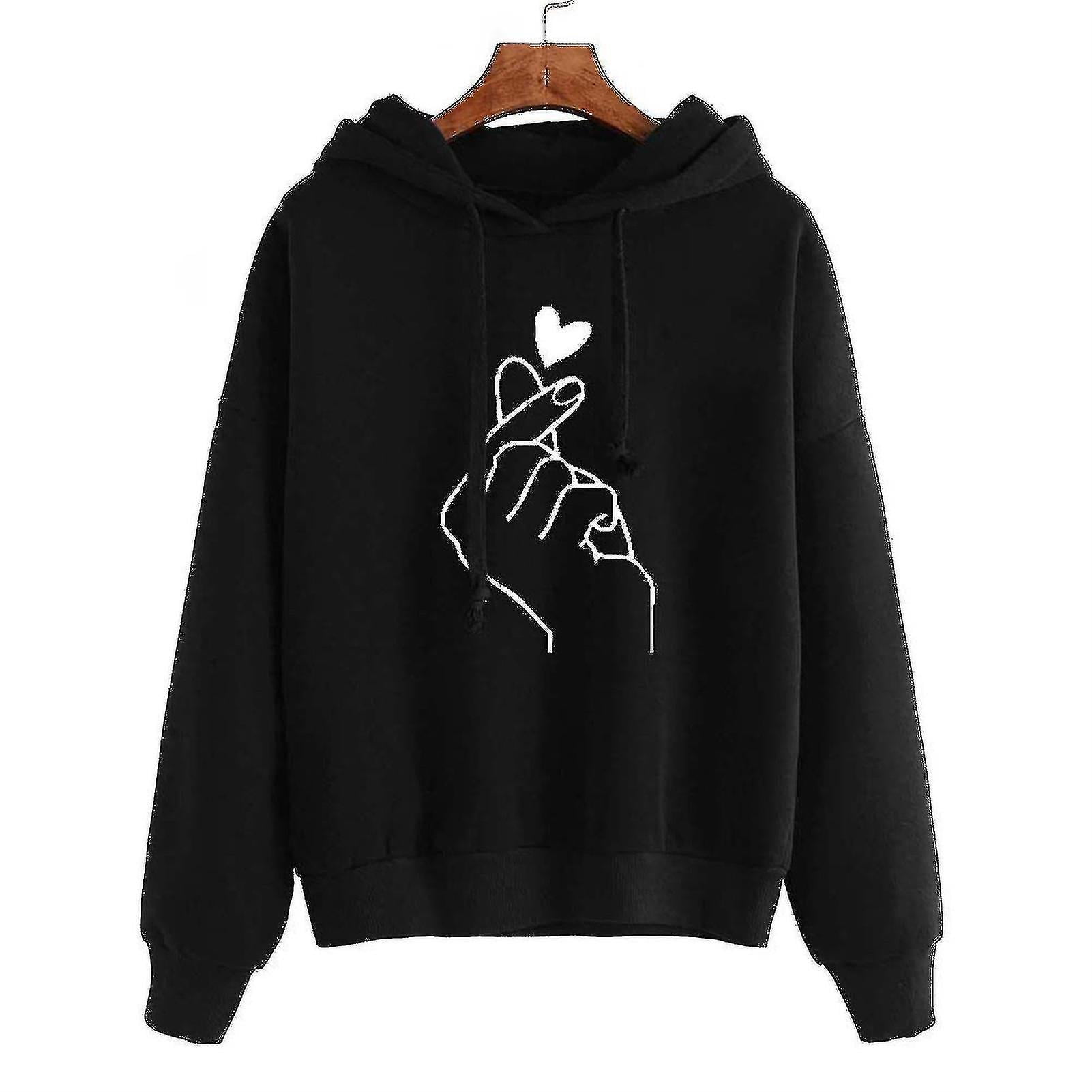 Women s Drawstring Hoodie Love Heart Gesture Printed Casual Winter Sweatshirt zhenv Walmart