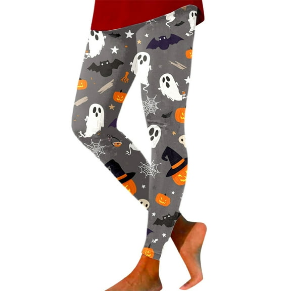 Gyexs Halloween Legging for Plus Women Soft Stretchy Printed Pajamas Pants Elastic Waistband Party Yoga Pants Halloween Pj Pants #01 Pink Size S