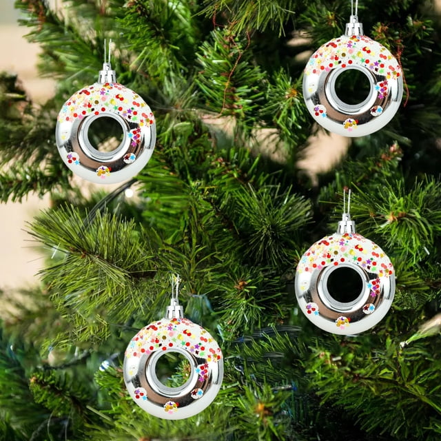 xihome Paquete de 4 adornos navideños de plstico en forma de estrella para colgar en la punta del rbol, con diseño de rosquilla, caramelo y bagel.
