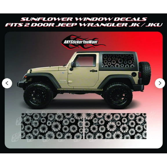 AnyStickerYouWant - Sunflower Vinyl Decal Window Stickers Compatible with and Fits Jeep Wrangler JK/JKU 2 Door 2011-2018