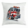 thumbnail image 1 of Truck Throw Pillow Cushion Cover, Security of the Public Themed Speeding Vehicle Fire Department Dangerous Job, Decorative Square Accent Pillow Case, 24 X 24 Inches, Baby Blue Scarlet, by Ambesonne, 1 of 2