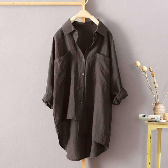Brown Young Adult Tops Musselin Bluse Summer Linen Tshirt Casual Fashion Plus Size Tops for Women