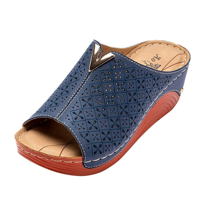 Sandales pour Femmes Sandale Femme Adulte Chaussures pour Femmes Sandales à Bride pour Femmes Mode Sandales Compensées Ajourées Chaussures Sandales Décontractées pour Femmes Dames à Fleurs à Enfiler Sandales pour Femmes m N Bleu 8