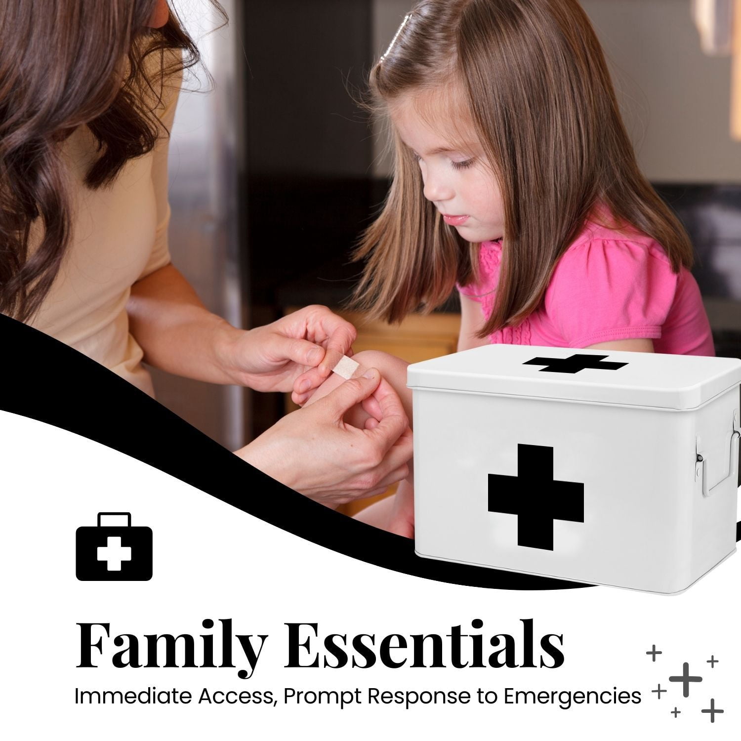 First Aid Box Organizer - Empty 13" White Vintage First Aid Kit Tin Metal Medical Box - First Aid Storage Box Container Bins with Dividers, Removable Tray and Black Cross Logo
