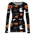 thumbnail image 5 of JGNGSHN Womens Long Sleeve Halloween Tops Casual Crew Neck Stretchy Fitted Ribbed Trendy Pumpkins Printed Tees Fall Winter Clothes, 5 of 7