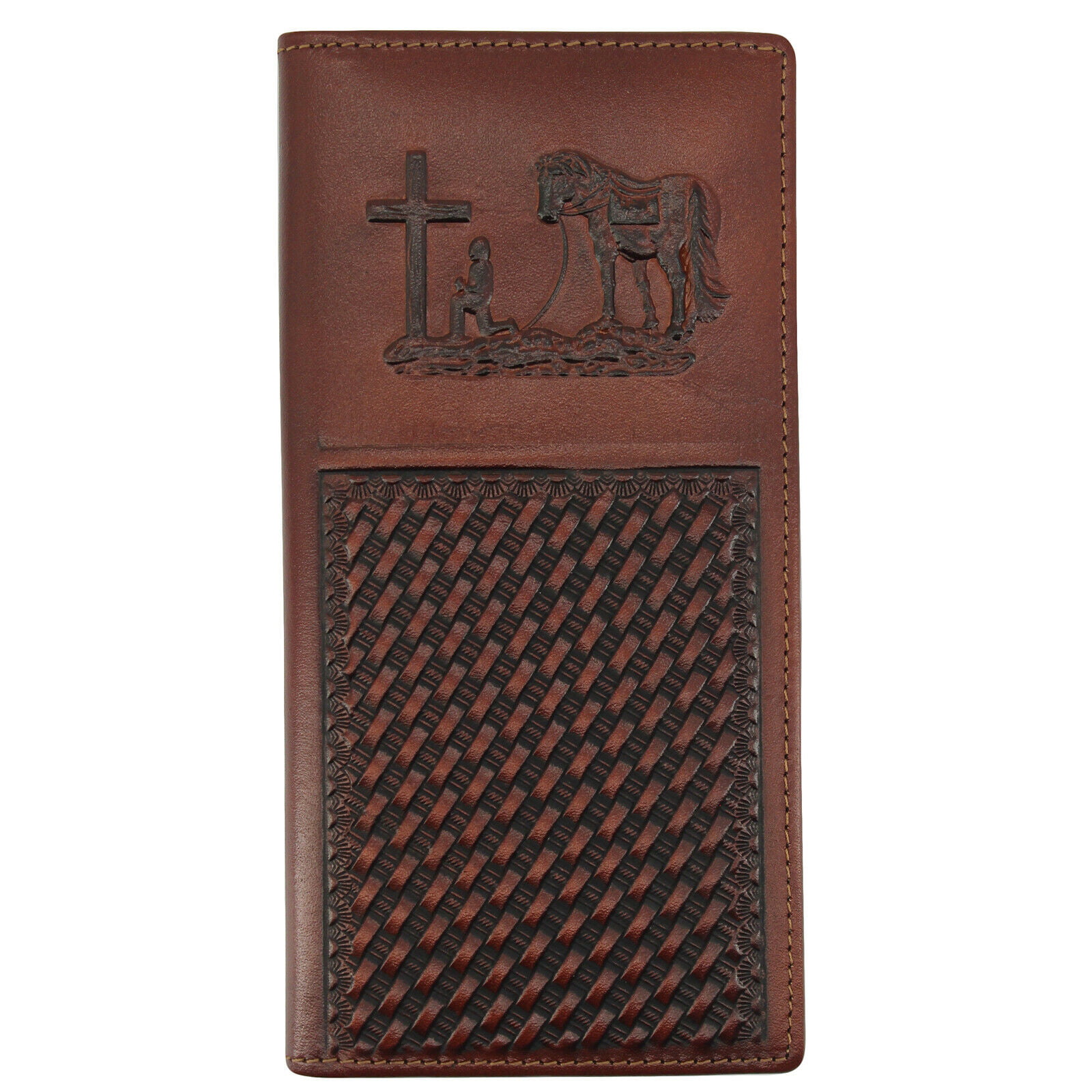 Janhooya - Men&#39;s Genuine Leather Long Bifold Western Wallet for Men Praying Cowboy - www.semashow.com ...