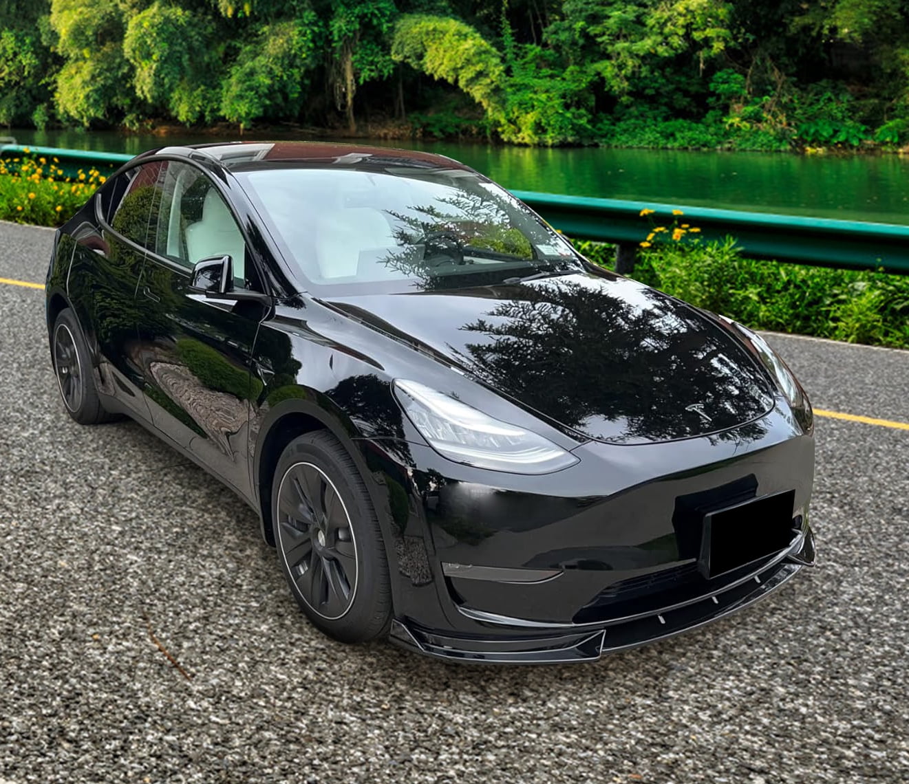 Ikon Motorsports Compatible with 20-24 Tesla Y 3PCS Front Bumper Lip Spoiler IKON Style PP Matte Black