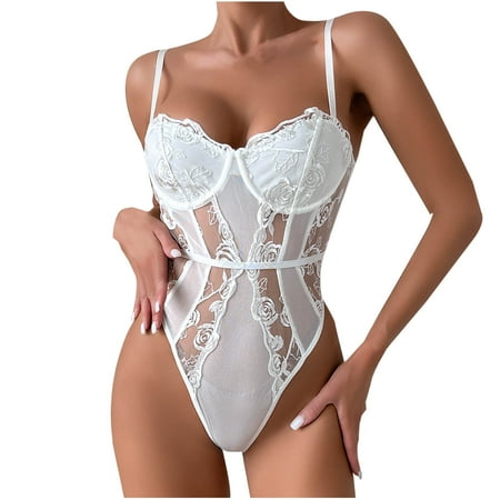 Lingerie for Women Strappy Sexy Babydoll Bodysuit Sheer Mesh Patchwork One Piece High Waist Tummy Control Shapewear