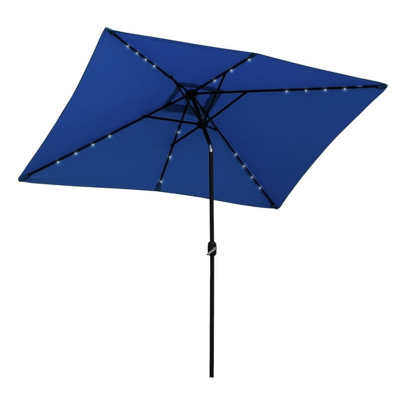 Outsunny Parapluie de Patio Solaire avec LED et Inclinable, Parasol, Bleu Foncé