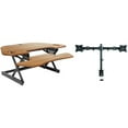 thumbnail image 1 of Pemberly Row Corner Standing Desk Converter Dual Monitor Arm Bundle Teak Wood, 1 of 8