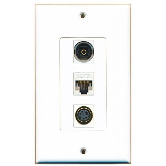RiteAV - 1 Port S-Video and 1 Port Toslink and 1 Port Cat5e Ethernet White Decorative Wall Plate