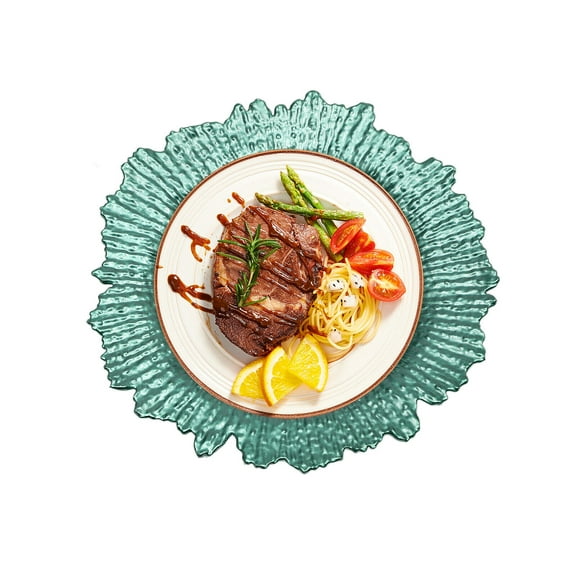 Miumaeov 24pcs Plastic Charger Plates Set 12.6 inch Round Reef Chargers For Dinner Plate Tableware Decor