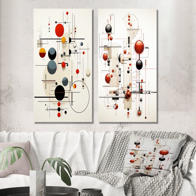 Designart "Minimal Geometry Mystery Source Codes II" Modern Geometric Wall Art Set Of 2 - Modern White Gallery Set For Office Decor