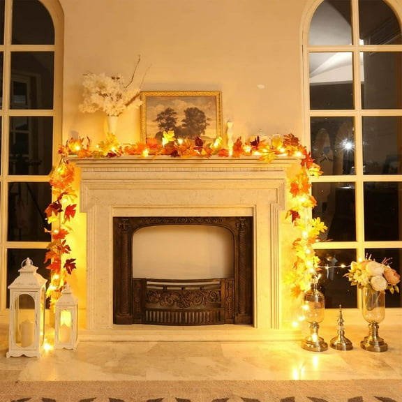 WKSCLPAI Fall Decorations for Home Maple Leaf Lights Harvest Color, 6 Ft LED Battery Operated Fall Leaves Garland with Lights String Autumn Harvest Indoor Outdoor Thanksgiving Decorations