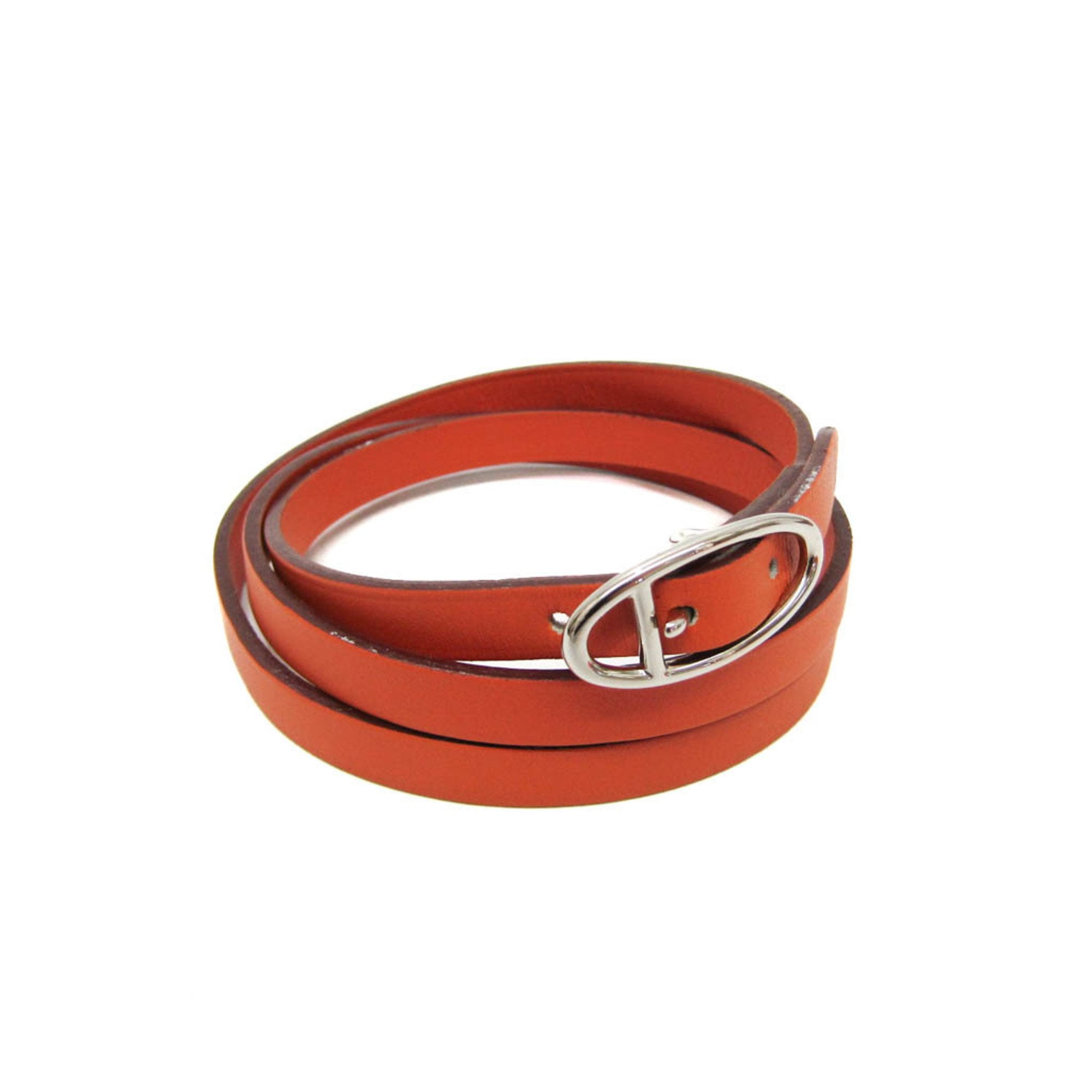 Pre-Owned Hermes Hapi Choker Leather,Metal Bangle Orange,Silver (Good)