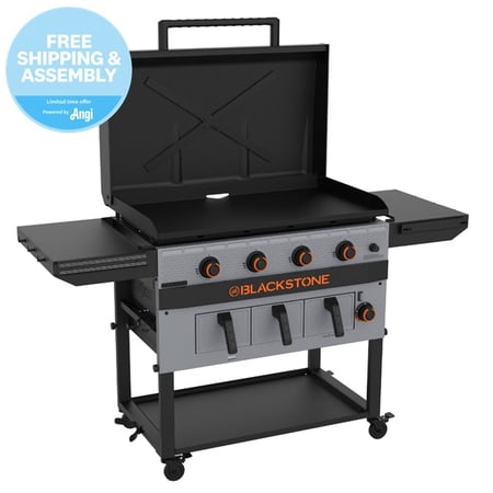 Blackstone Bronco Outdoor Combo Griddle with Air Fryer, 4-Burner 36" Propane Flat top Grill with Hood, Gray