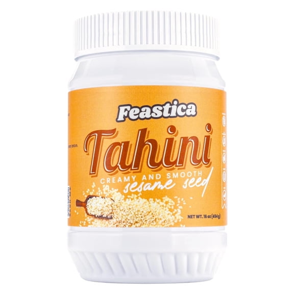 FEASTICA Natural Tahini Paste 16oz – Smooth & Creamy Sesame Spread, Vegan, Gluten-Free, Jar (pack of 1)