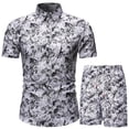 thumbnail image 1 of Birdeem Men Print Buttons Short Sleeves Casual Beach T-Shirt Tops Lacing Shorts Set, 1 of 3